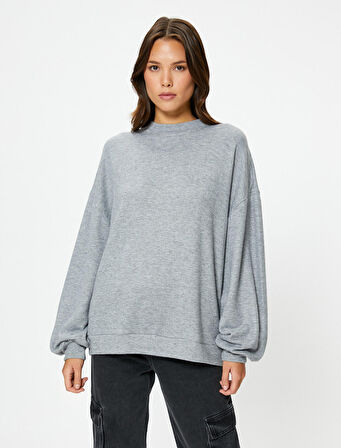 Oversize Sweatshirt Bisiklet Yaka Balon Kollu