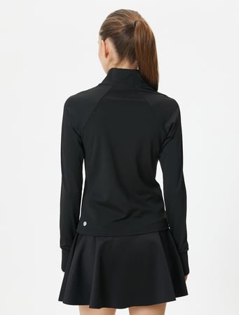 Fermuarlı Spor Sweatshirt Dar Kalıp Dik Yaka Cepli Uzun Kollu