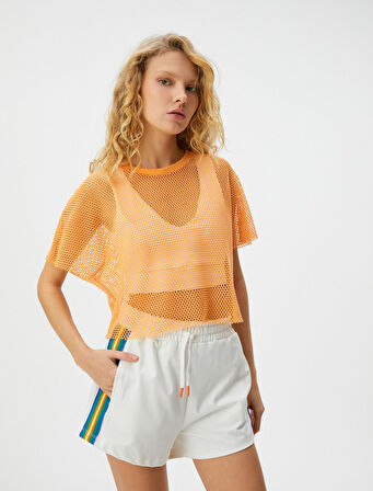 File Tişört Yarasa Kol Bisiklet Yaka Bol Kalıp