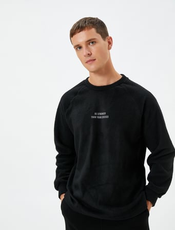 Polar Sweatshirt Slogan İşlemeli Bisiklet Yaka Uzun Kollu
