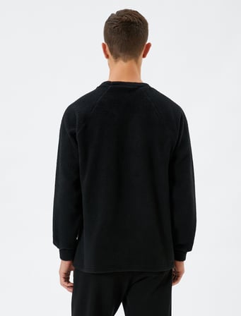 Polar Sweatshirt Slogan İşlemeli Bisiklet Yaka Uzun Kollu