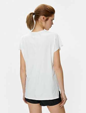 Spor Tişört Yarasa Kollu Slogan Baskılı Rahat Kesim Bisiklet Yaka