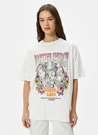Koton U Yaka Ekru Kadın T-Shirt 4SAL10049IK