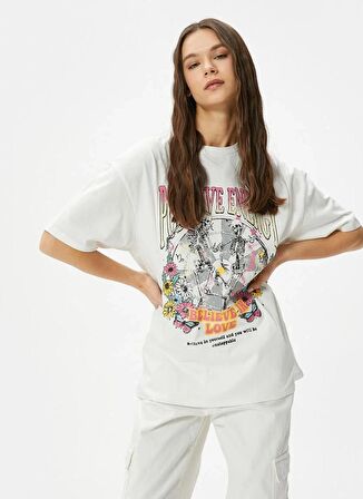 Koton U Yaka Ekru Kadın T-Shirt 4SAL10049IK