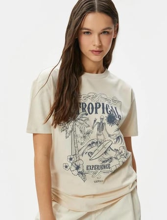 4SAL10052IK Koton Kadın T-shirt BEJ