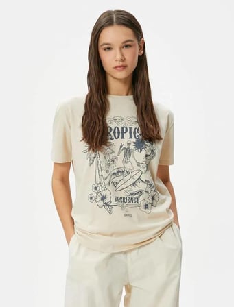 4SAL10052IK Koton Kadın T-shirt BEJ