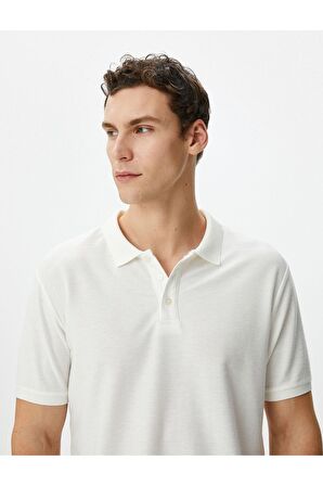 Yakalı Tişört Slim Fit Düğme Detaylı Kısa Kollu