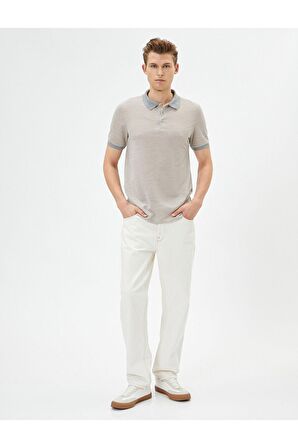 Yakalı Tişört Minimal Desenli Slim Fit Kısa Kollu
