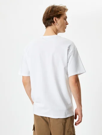 Basic Oversize Tişört Bisiklet Yaka Düşük Omuzlu Kısa Kollu Pamuklu