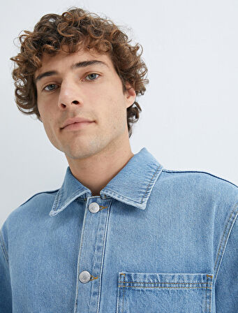 Kot Gömlek Ceket Cep Detaylı Düğmeli Klasik Yaka