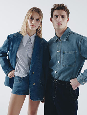 Kot Gömlek Ceket Cep Detaylı Düğmeli Klasik Yaka