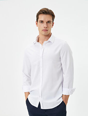 Slim Fit Gömlek Yarım İtalyan Yaka Uzun Kollu