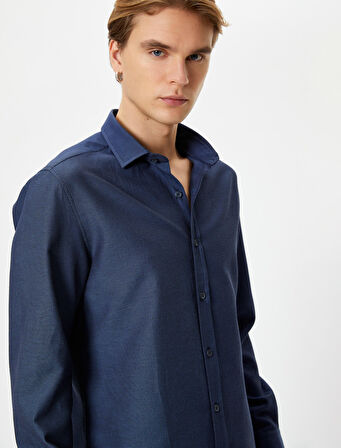 Slim Fit Gömlek Yarım İtalyan Yaka Uzun Kollu