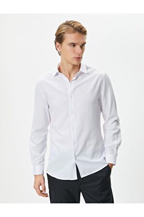 Klasik Gömlek Yarım İtalyan Yaka Düğmeli Uzun Kollu