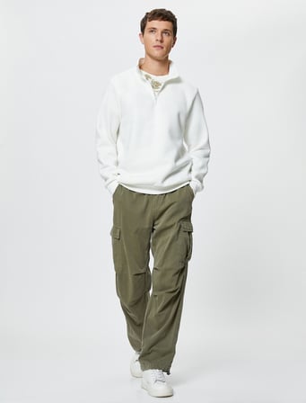 Yarım Fermuarlı Sweatshirt Basic Dik Yaka Ribanalı Uzun Kollu Şardonlu