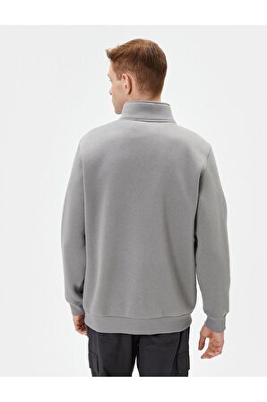 Yarım Fermuarlı Sweatshirt Basic Dik Yaka Ribanalı Uzun Kollu