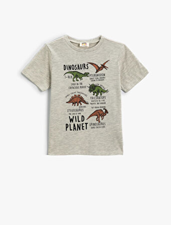 Dinozorlu Tişört Kısa Kollu Bisiklet Yaka