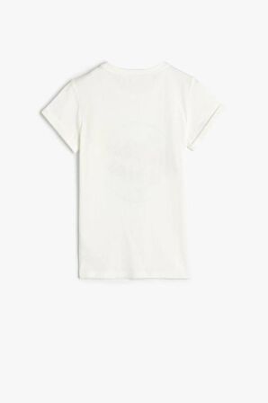 Koton Kız Çocuk Tişört Baskı Detaylı Kısa Kollu Bisiklet Yaka Pamuklu