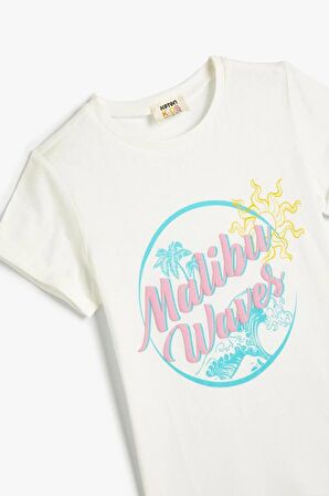 Koton Kız Çocuk Tişört Baskı Detaylı Kısa Kollu Bisiklet Yaka Pamuklu