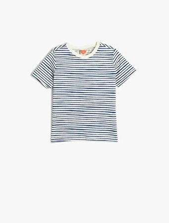 4SMB10059TK Koton Erkek Bebek T-shirt LACİVERT ÇİZGİLİ