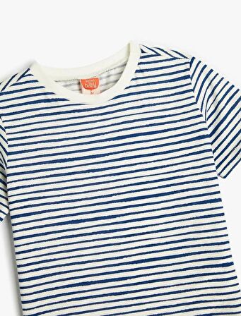 4SMB10059TK Koton Erkek Bebek T-shirt LACİVERT ÇİZGİLİ