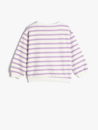 Sweatshirt Bisiklet Yaka Uzun Kollu Kalp Aplikeli Pamuklu