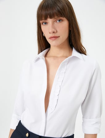 Uzun Kollu Gömlek Slim Fit Fırfır Detaylı Düğmeli