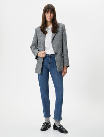 Yüksek Bel Kot Pantolon Dar Düz Paça Esnek - Eve Slim Jean