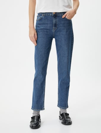Yüksek Bel Kot Pantolon Dar Düz Paça Esnek - Eve Slim Jean