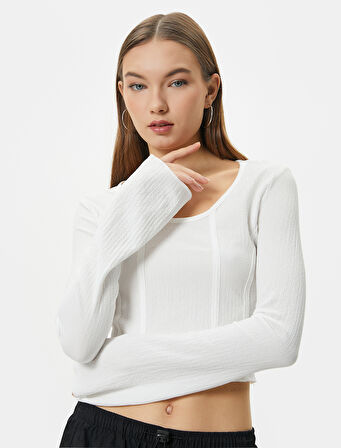 Crop Bluz Korse Detaylı Uzun Kollu U Yaka Ribanalı Bürümcük