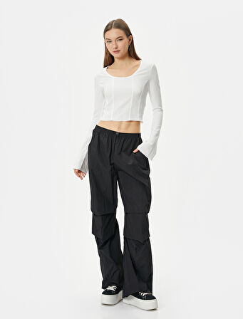 Crop Bluz Korse Detaylı Uzun Kollu U Yaka Ribanalı Bürümcük