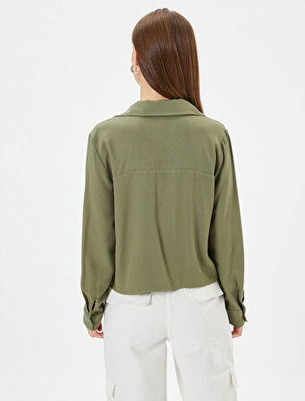 Uzun Kollu Gömlek Kargo Cepli Düğmeli Viskon