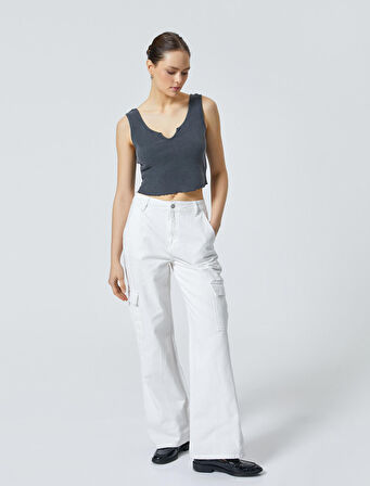 Crop Atlet Pencere Detaylı Askılı Fitilli