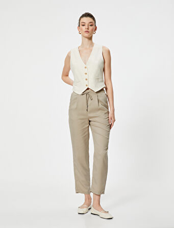 Chino Pantolon Bağcıklı Yüksek Bel Cep Detaylı