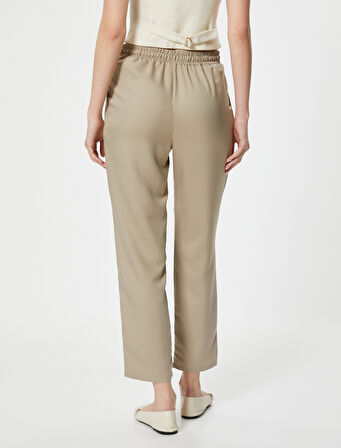 Chino Pantolon Bağcıklı Yüksek Bel Cep Detaylı