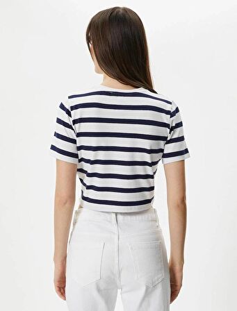 4SAK50013EK Koton Kadın T-shirt LACİVERT ÇİZGİLİ