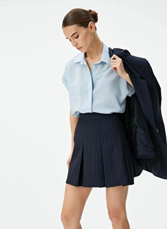 Koton Dik Yaka Mavi Kadın Bluz 4SAK60005PW