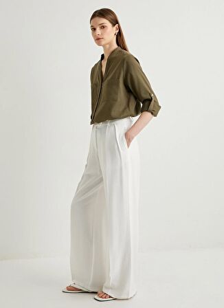 Koton Regular Fit Hakim Yaka Haki Kadın Gömlek 4SAK60011PW