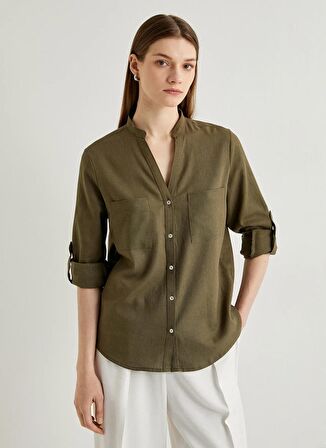 Koton Regular Fit Hakim Yaka Haki Kadın Gömlek 4SAK60011PW