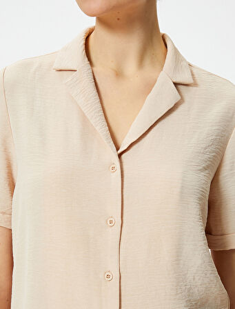 Kısa Kollu Gömlek Düğmeli Dokulu Standart Kesim