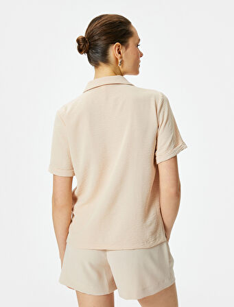 Kısa Kollu Gömlek Düğmeli Dokulu Standart Kesim