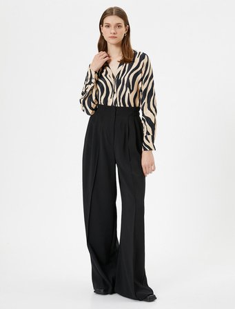 Zebra Desenli Gömlek Saten Düğmeli Klasik Yaka Regular Fit