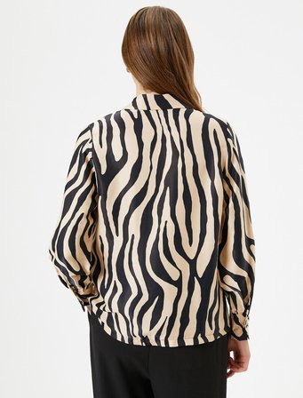 Zebra Desenli Gömlek Saten Düğmeli Klasik Yaka Regular Fit
