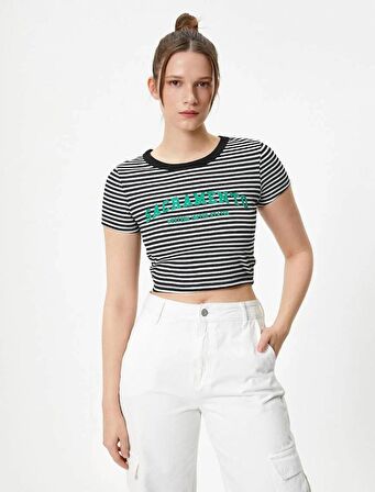 4SAL10017IK Koton Kadın T-shirt Siyah Çizgili