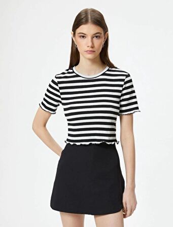 4SAL10047IK Koton Kadın T-shirt Siyah Çizgili