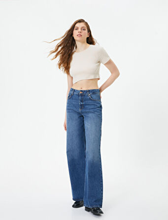 Basic Crop Tişört Ribanalı Kısa Kollu Bisiklet Yaka Slim Fit