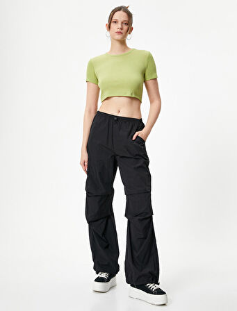 Basic Crop Tişört Ribanalı Kısa Kollu Bisiklet Yaka Slim Fit
