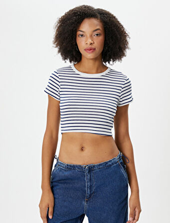 Crop Tişört Kısa Kollu Bisiklet Yaka Slim Fit