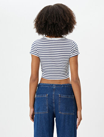 Crop Tişört Kısa Kollu Bisiklet Yaka Slim Fit