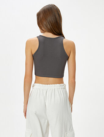 Basic Crop Atlet Yuvarlak Yaka Ribanalı